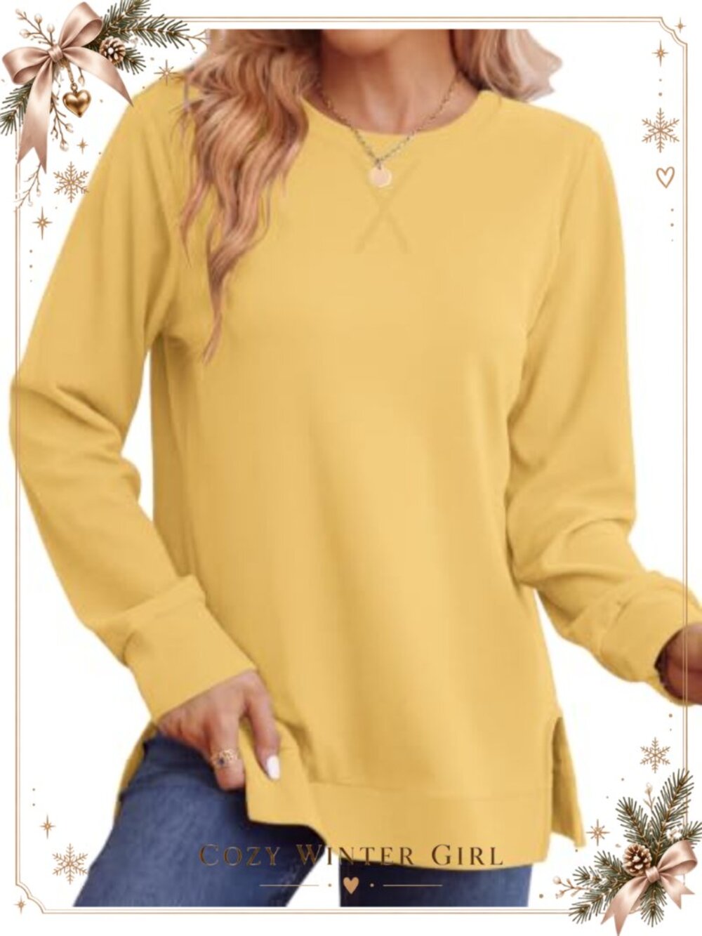 Womens Crewneck Sweatshirt Side Split Long Sleeve Tunic Top